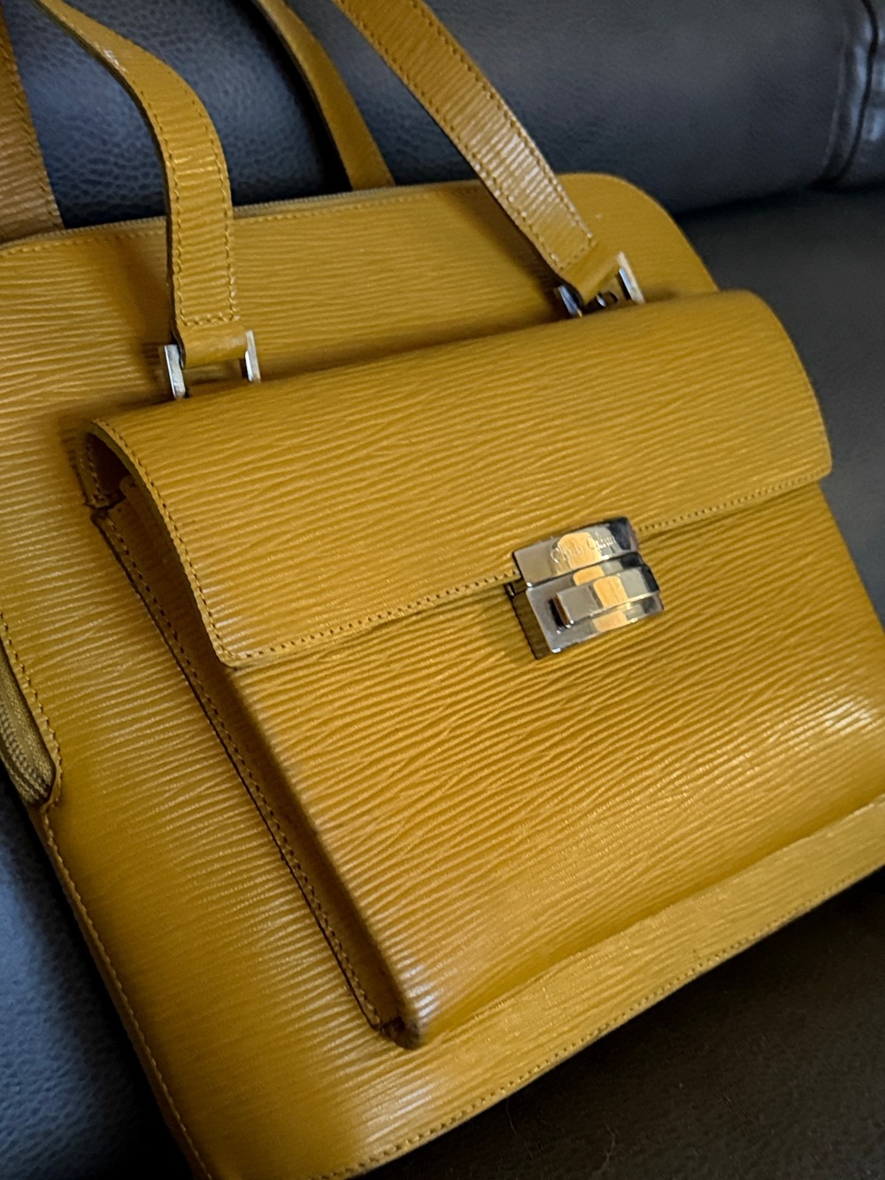 Vintage Charles Calfun Stylish Mustard Yellow Women's Leather Satchel